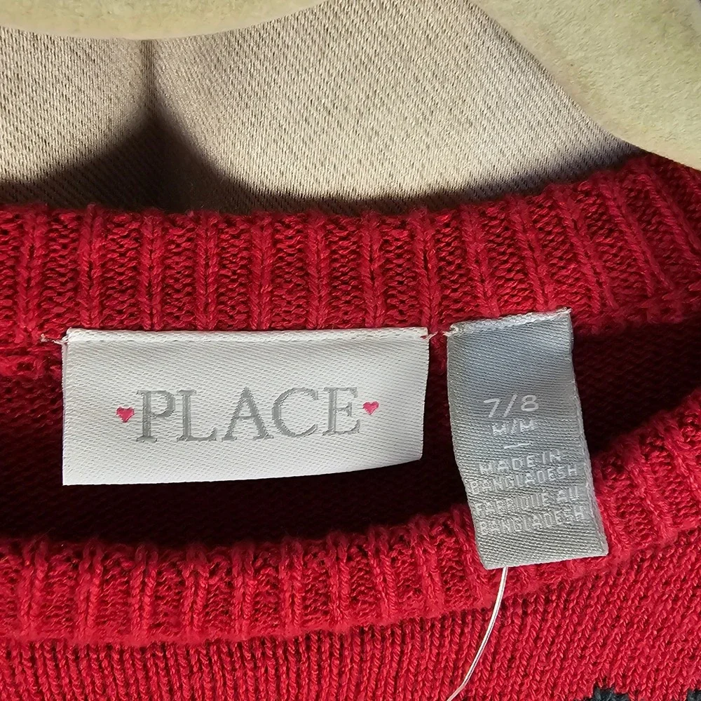 NWT The Children's Place Girls Red Fair Isle Christmas Sweater Dress 7 8‎